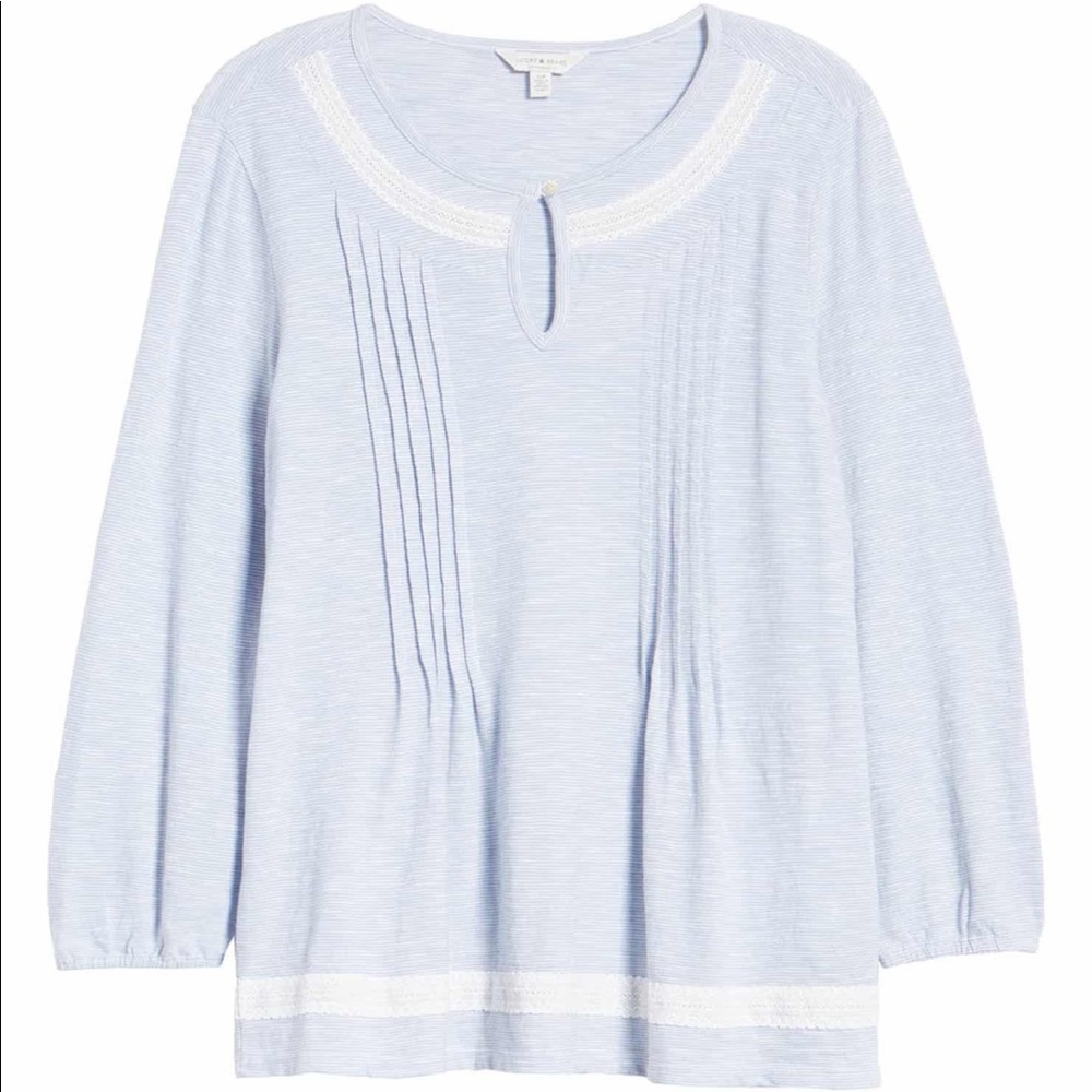 Lucky Brand Stripe Pintuck Cotton Peasant Top